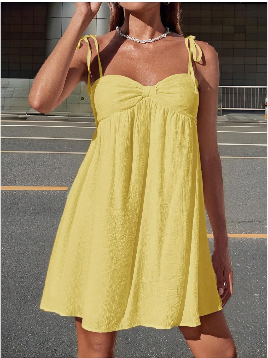 Sunny Yellow Tie-Shoulder Mini Dress